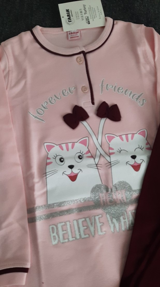 Pembe Baskılı Uzun Kollu  Pijama Takımı - Görsel 4