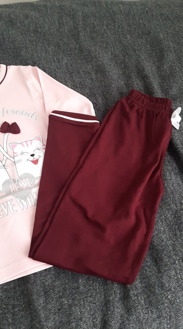 Pembe Baskılı Uzun Kollu  Pijama Takımı - Görsel 2