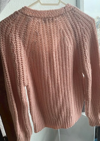 Pembe V Yakalı Örgü Kalın Kazak - Görsel 2