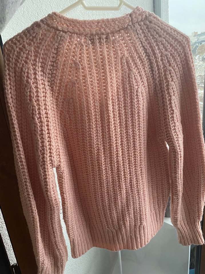 Pembe V Yakalı Örgü Kalın Kazak - Görsel 2