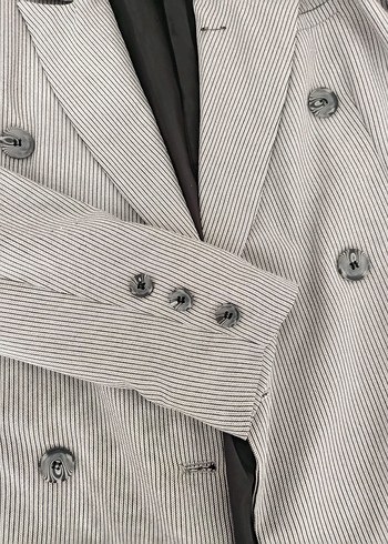 Trendyol & Milla Gri Çizgili Keten Kadın Blazer Ceket