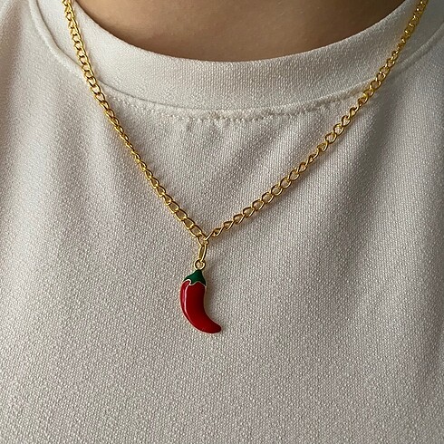 Accessorize Gold kırmızı biber kolye vintage y2k