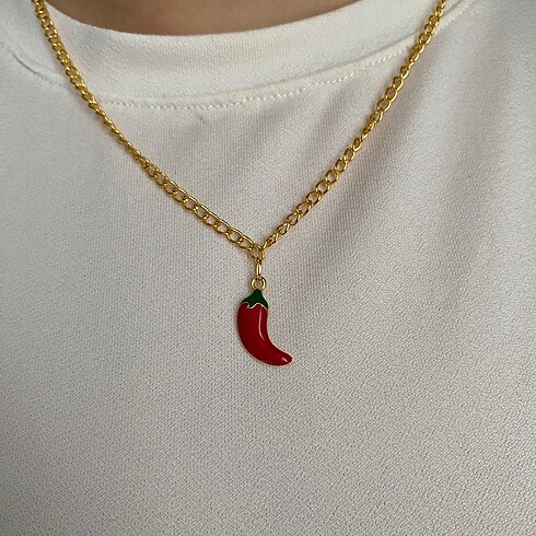  Beden Gold kırmızı biber kolye vintage y2k