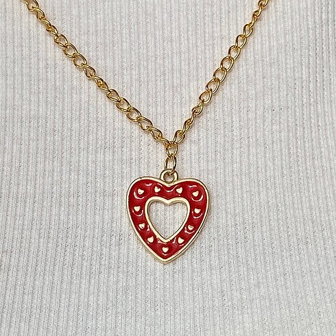 Gold kırmızı bordo kalp kolye vintage y2k lolita