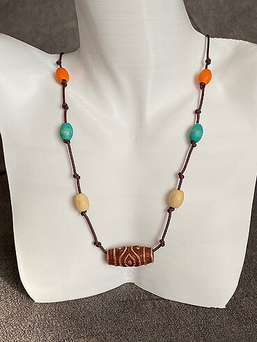 Choker etnik otantik vintage bohem afrika hint tahta boncuk ip k