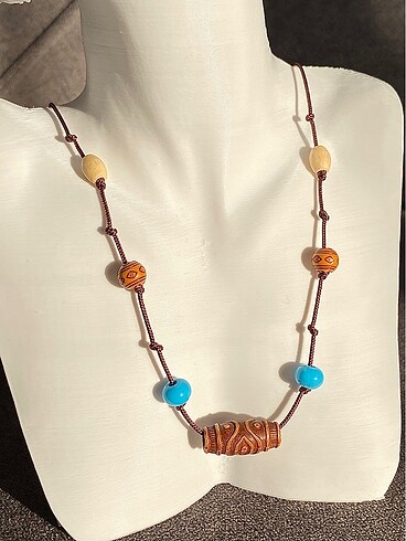 Choker etnik otantik vintage bohem afrika hint tahta boncuk ip k