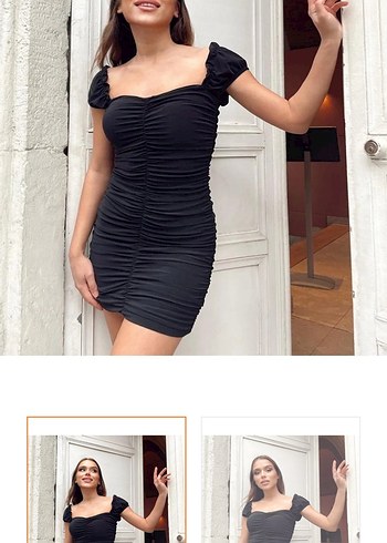 Siyah Büzgülü Mini Elbise