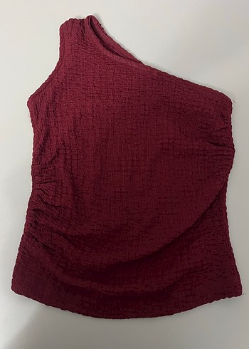 xs Beden Bordo Drapeli Tek Omuz Crop