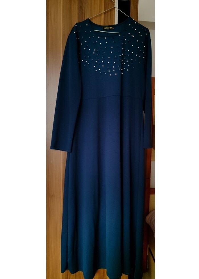Indigo renkli tesettür elbise  - Görsel 2