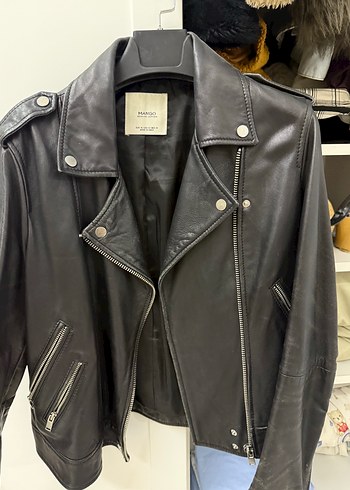 Mango Sehir Stiline Uygun Siyah Deri Biker Ceket