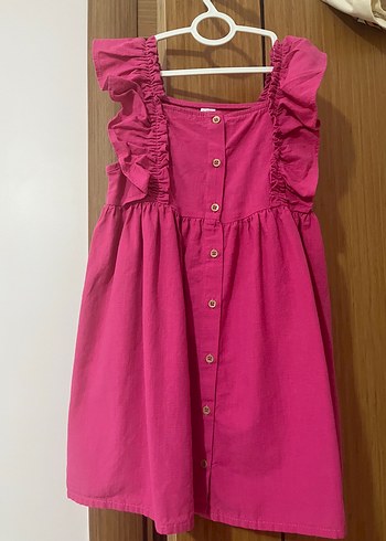Kız Çocuk Pembe Fırfırlı Keten Elbise