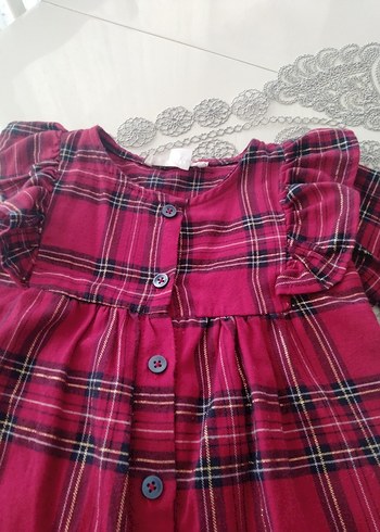 Zara Bordo Kareli Düğmeli Kız Elbisesi
