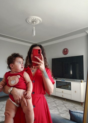 diğer Beden Kırmızı V Yaka Midi Elbise