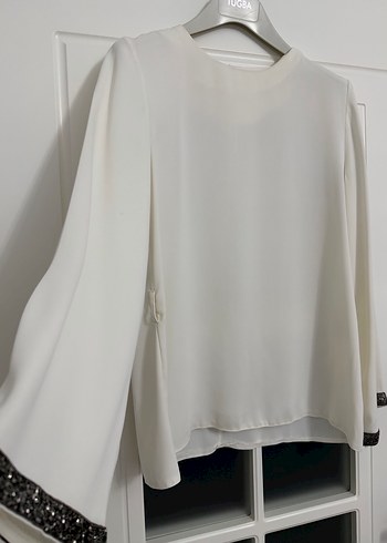 Beyaz Uzun Kollu Salaş Kadın Bluz - Görsel 2