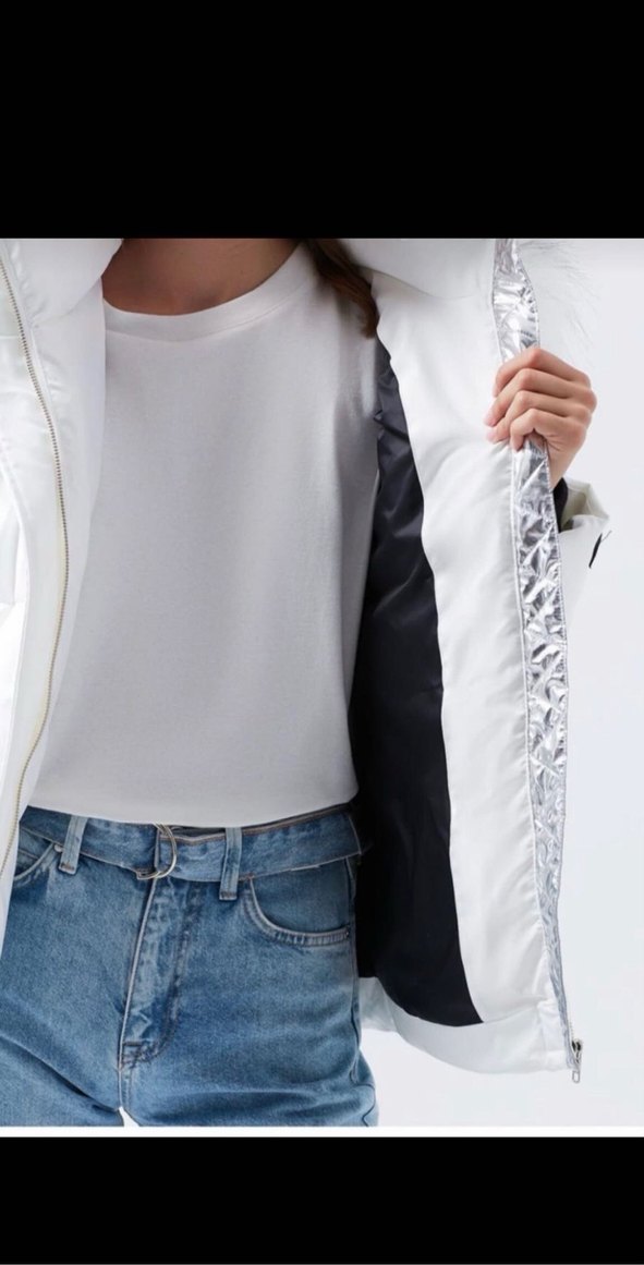 Mavi marka Beyaz Kürklü Kadın Kışlık Mont - Görsel 5