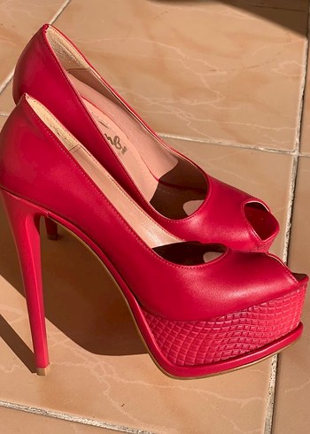 Fuşya Deri Platform Topuklu Kadın Stiletto - Görsel 2