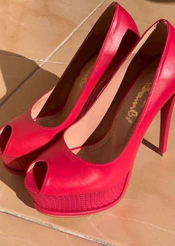 Fuşya Deri Platform Topuklu Kadın Stiletto - Görsel 3