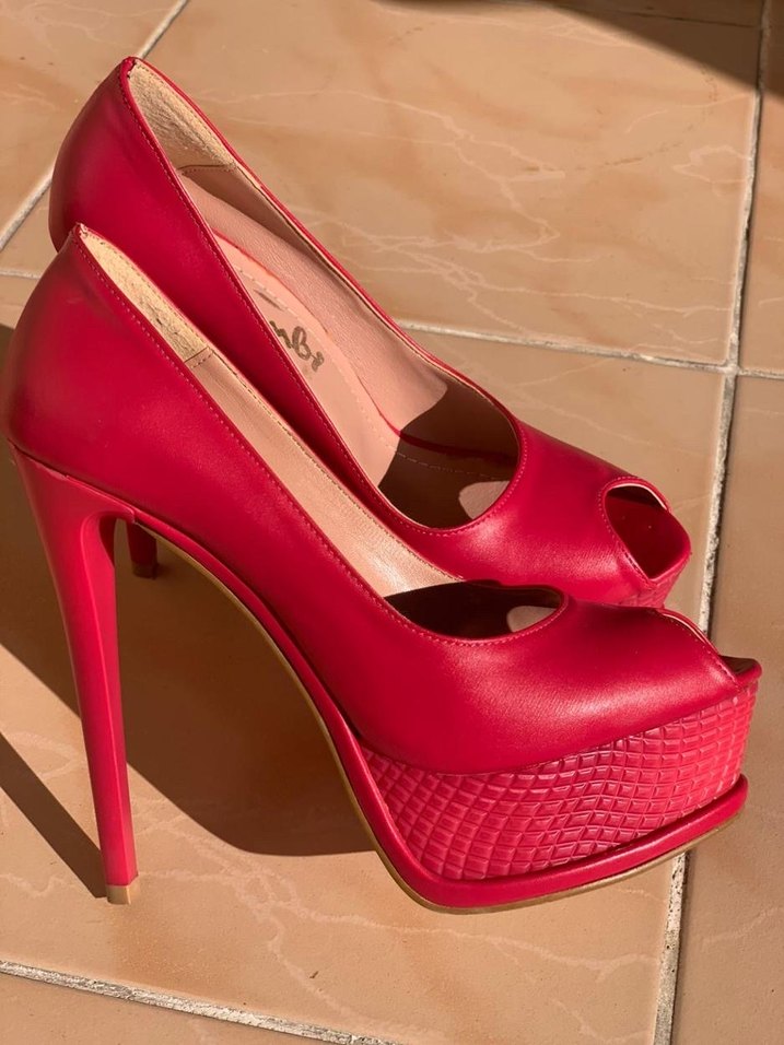 Fuşya Deri Platform Topuklu Kadın Stiletto - Görsel 2