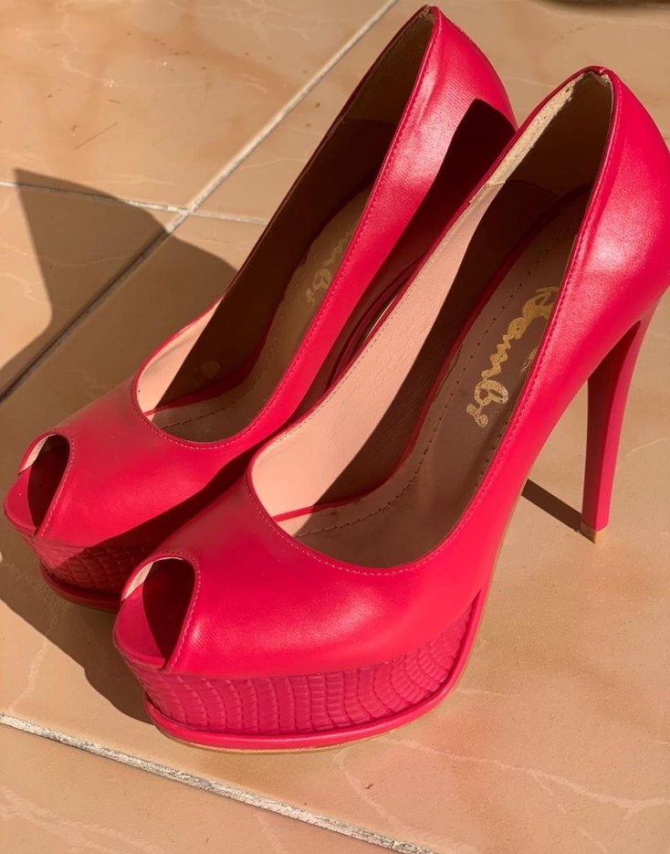 Fuşya Deri Platform Topuklu Kadın Stiletto - Görsel 3