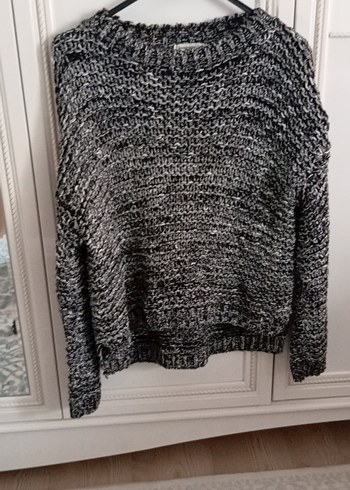 Stradivarius Gri Siyah Örgü Kadın Kazak, Salaş Kesim - Görsel 2