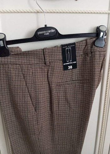 38 Beden kahverengi Renk Zara Kahverengi Kemerli Kadın Kumaş Pantolon
