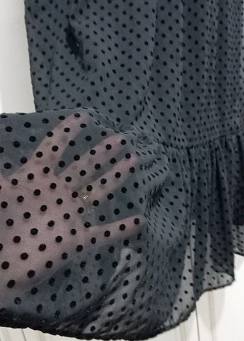 V Yaka Siyah Puantiyeli Uzun Elbise 38 beden - Görsel 4