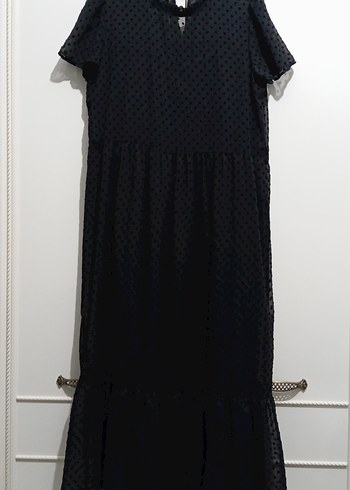 V Yaka Siyah Puantiyeli Uzun Elbise 38 beden - Görsel 2