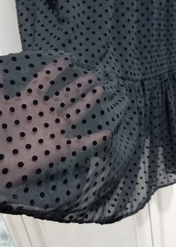 V Yaka Siyah Puantiyeli Uzun Elbise 38 beden - Görsel 3