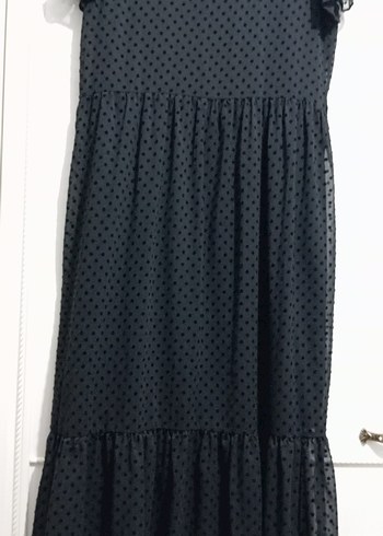 V Yaka Siyah Puantiyeli Uzun Elbise 38 beden - Görsel 8