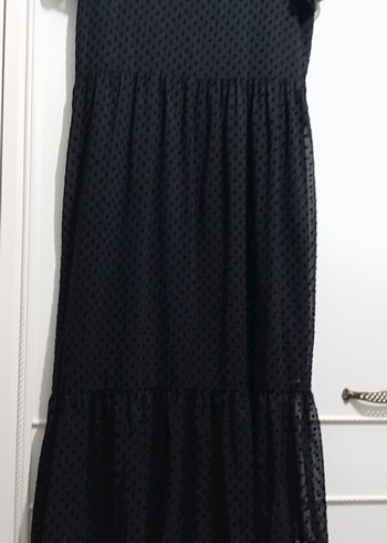 V Yaka Siyah Puantiyeli Uzun Elbise 38 beden - Görsel 9