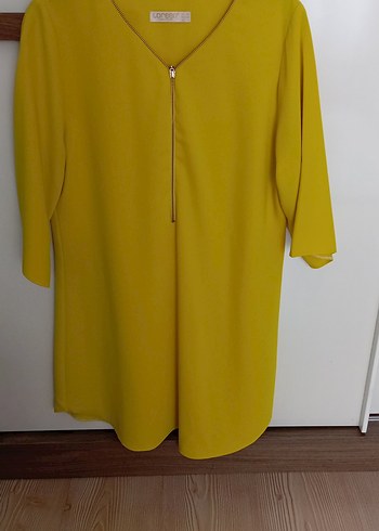 Sarı V Yakalı Midi Tunik 38 beden - Görsel 2