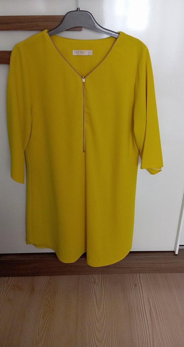 Sarı V Yakalı Midi Tunik 38 beden - Görsel 2