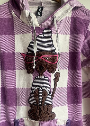 Mor Kareli Örgü Kedi Desenli Sweatshirt - Görsel 2