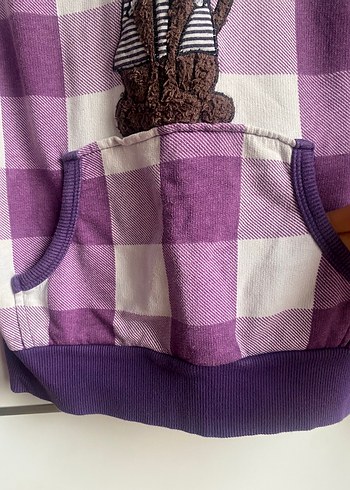 Mor Kareli Örgü Kedi Desenli Sweatshirt - Görsel 4