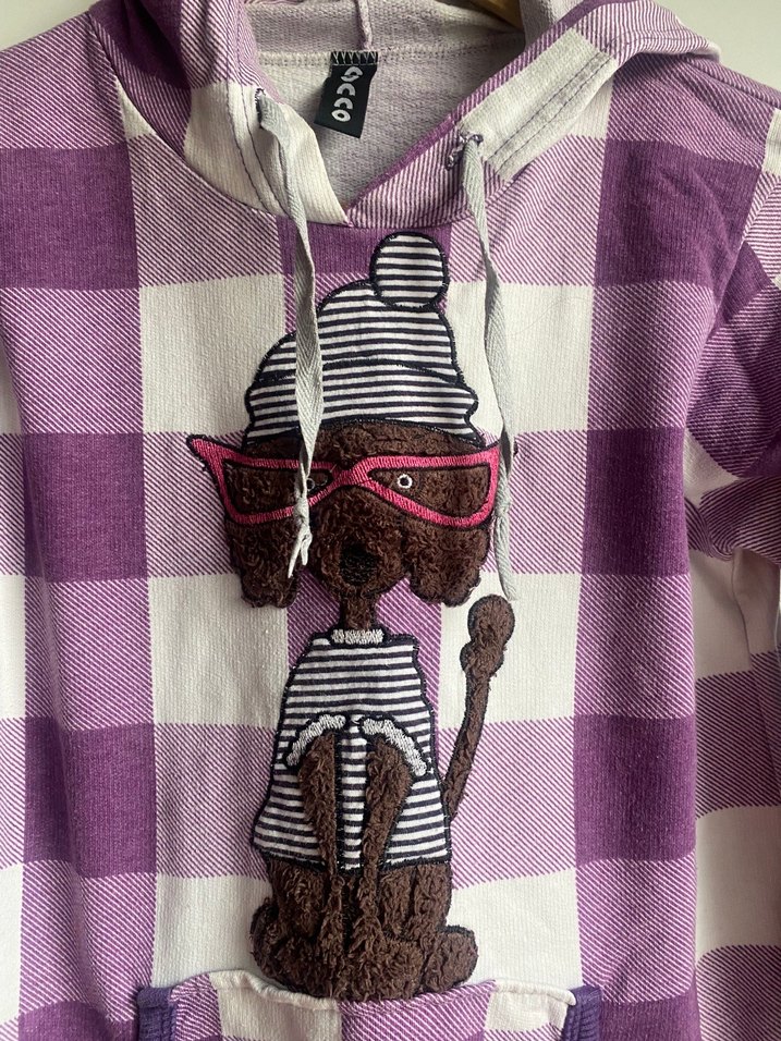 Mor Kareli Örgü Kedi Desenli Sweatshirt - Görsel 2