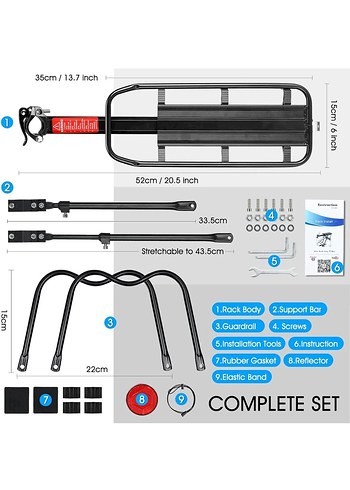 Siyah sele borusu altı bağlantılı bisiklet arka bagaj - Görsel 2