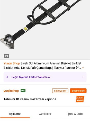 Siyah sele borusu altı bağlantılı bisiklet arka bagaj - Görsel 5