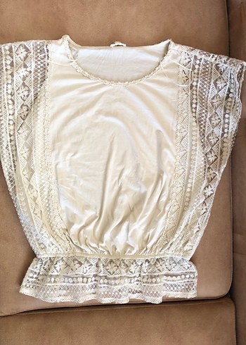 Romantik & Bohem Krem Rengi Dantelli Bluz - Görsel 2