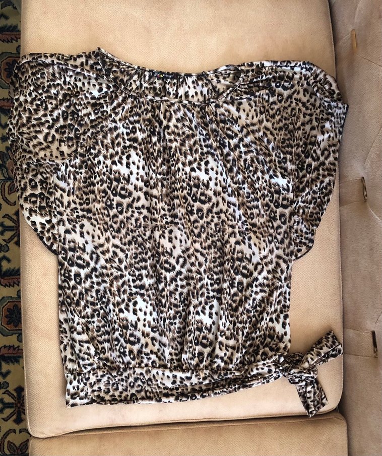 Leopar Desenli Bağlamalı Kısa Kollu Bluz - Görsel 2