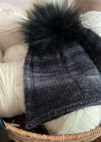 Kürk Detaylı Gri Kadın Bere % yün - Görsel 3