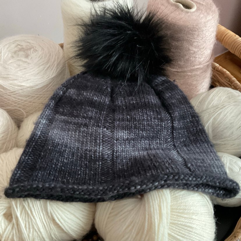 Kürk Detaylı Gri Kadın Bere % yün - Görsel 2