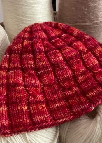 Renkli Kırmızı el örgüsü çocuk Bere % yün - Görsel 2