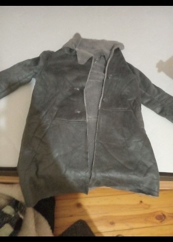 Stradivarius Gri Midi Kadın Denim kürklü Kaban