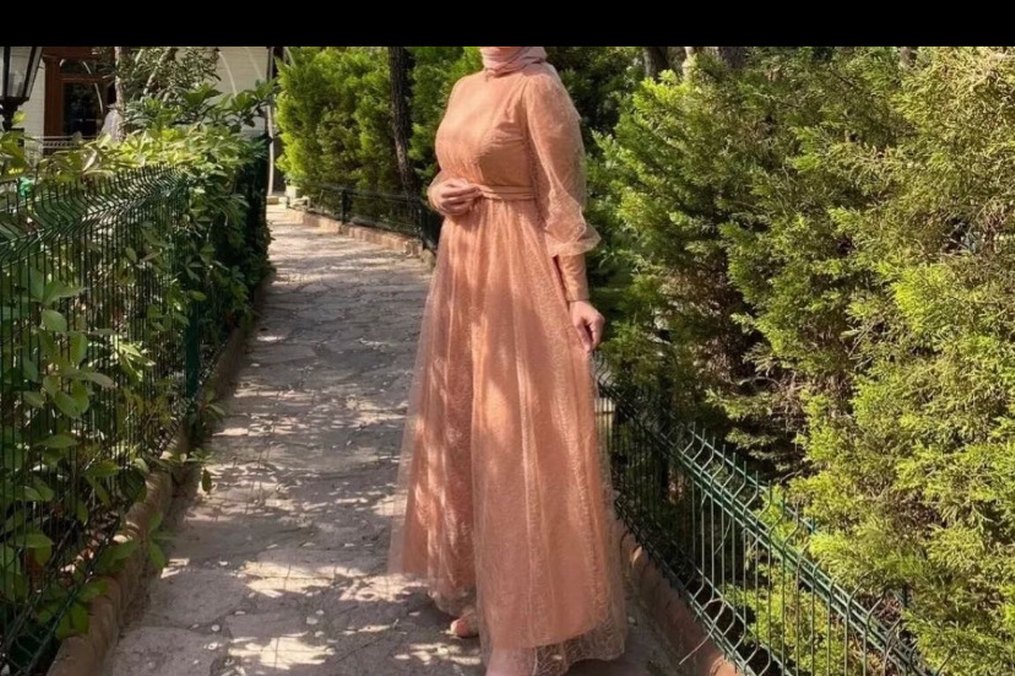 Dantel Ve Tül Detaylı Somon Uzun Abiye - Görsel 2