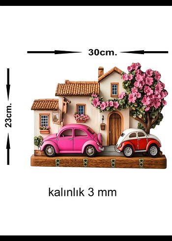 Renkli Pembe Araba ve Ev Anahtarlık - Görsel 3