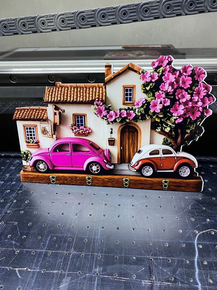 Pembe Araba ve Ev Desenli Anahtarlık Askısı - Görsel 3