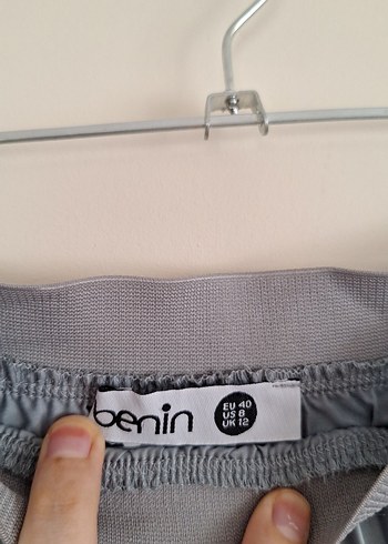 40 Beden Gri Pilili Benin Uzun Etek