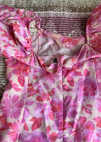 Pembe Çiçekli Midi Bohem Elbise - Görsel 2