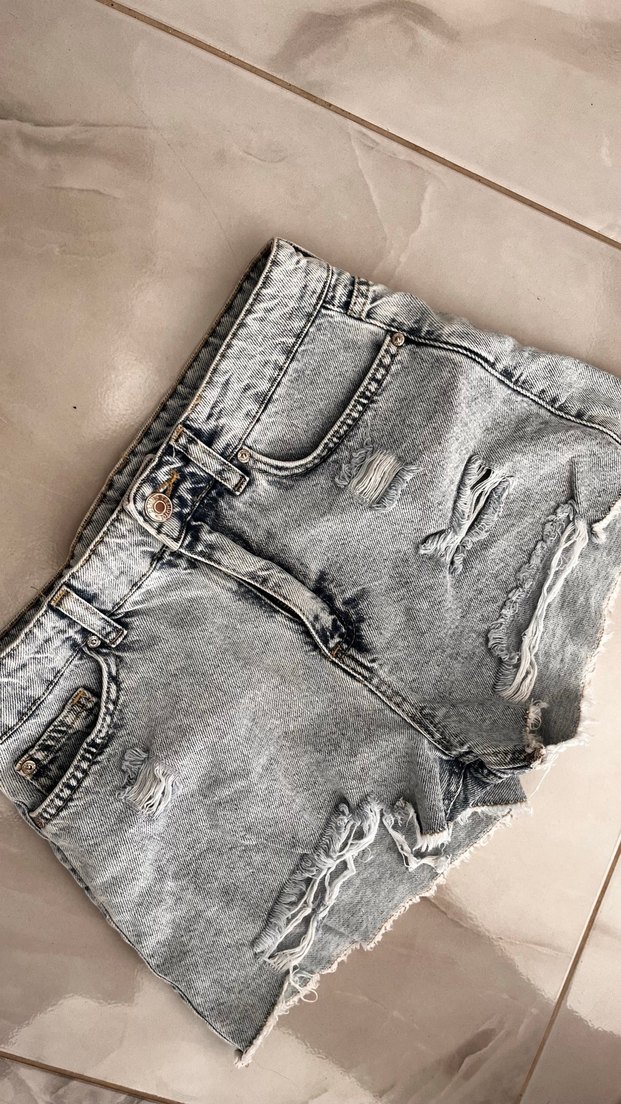 Kadın Mavi Kot Mini Şort - Görsel 5