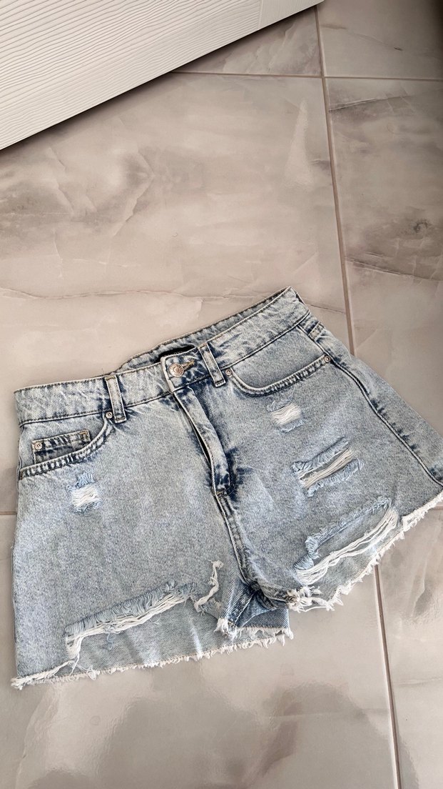 Kadın Mavi Kot Mini Şort - Görsel 2